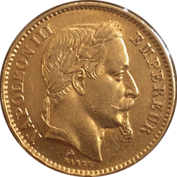 Pre-Owned 1867 French 20 Francs Napoleon III Gold Coin