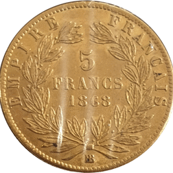 Pre-Owned 1868 French 5 Francs Napoleon III Gold Coin