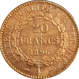 Pre-Owned 1896 French Angel 20 Franc Gold Coin