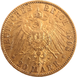 Pre-Owned 1898 German 20 Mark Wilhelm II Gold Coin