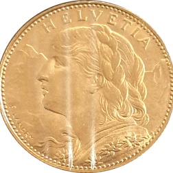 Pre-Owned 1922 Swiss 10 Franc Helvetia Gold Coin