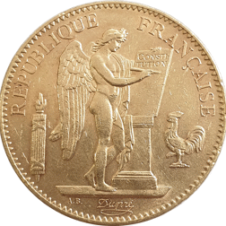 Pre-Owned 1901 French Standing Angel 100 Franc Gold Coin