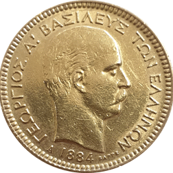 Pre-Owned 1884 Greek George I 20 Drachma Gold Coin