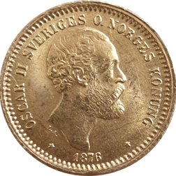 Pre-Owned 1876 Sweden Oscar II 10 Kronor Gold Coin