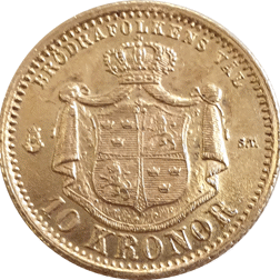 Pre-Owned 1876 Sweden Oscar II 10 Kronor Gold Coin