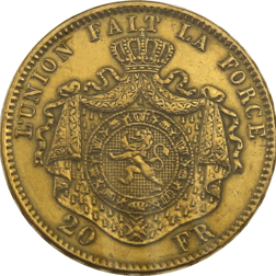 Pre-Owned 1871 Belgian Leopold II 20 Franc Gold Coin