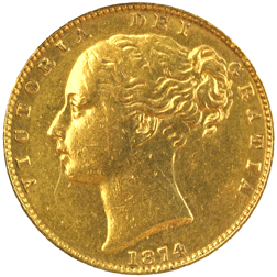 Pre-Owned 1874 Melbourne Mint Victorian 'Shield' Full Sovereign Gold Coin