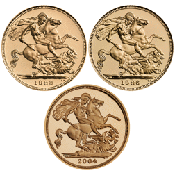 Pre-Owned UK Elizabeth II Portrait Half Sovereign Proof Gold 3-Coin Set