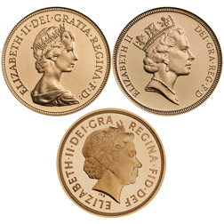 Pre-Owned UK Elizabeth II Portrait Half Sovereign Proof Gold 3-Coin Set