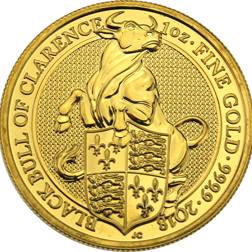 Pre-Owned 2018 UK Queen's Beasts: The Black Bull Of Clarence 1oz Gold Coin