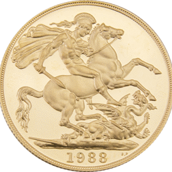 Pre-Owned 1988 UK £2 Double Sovereign Gold Proof Design Coin