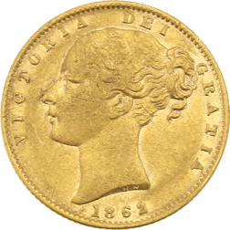 Pre-Owned: 1862 London Mint Victorian 'Shield' Full Sovereign Gold Coin