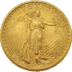 Pre-Owned 1908 USA St Gaudens Double Eagle $20 Gold Coin