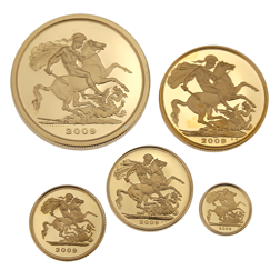 Pre-Owned UK 2009 Sovereign Proof Gold 5-Coin Set