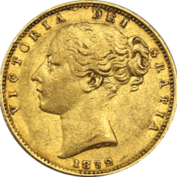 Pre-Owned 1852 London Mint Victorian Shield Full Sovereign Gold Coin