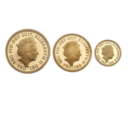Pre-Owned 2017 UK Full, Half, and Quarter Sovereign Proof Gold 3-Coin Set