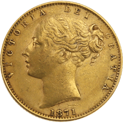 Pre-Owned 1871 London Mint DN.2 Victoria Young Head 'Shield' Full Sovereign Gold Coin
