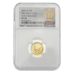 Pre-Owned 2016 USA Mercury Dime Centennial 1/10oz Gold Coin - NGC Graded SP70 - 4390638-013