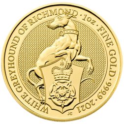 Pre-Owned 2021 UK Queen's Beasts The White Greyhound of Richmond 1oz Gold Coin