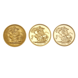 Pre-owned UK Queen Elizabeth II Sovereign Portrait 3-Coin Gold Collection