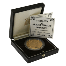 Pre-Owned 1986 St Helena & Ascension Royal Wedding Gold Proof 50p Coin