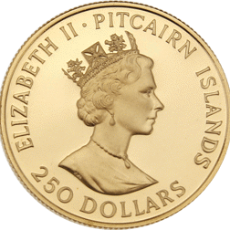 Pre-Owned 1989 Pitcairn Islands Bicentenary of the Mutiny on the Bounty $250 Gold Proof Coin