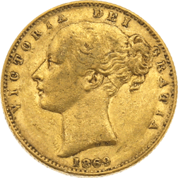 Pre-Owned 1869 London Mint DN.45 Victorian 'Shield' Sovereign Gold Coin