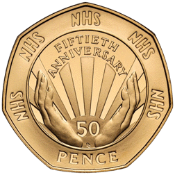 Pre-Owned 1998 UK NHS 50p Proof Gold Coin