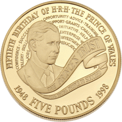 Pre-Owned 1998 UK Prince of Wales 50th Birthday Proof Gold Crown