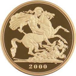 Pre-Owned 2000 UK Quintuple Sovereign Proof Design Gold Coin