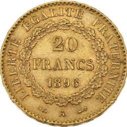 Pre-Owned 1896 French 20 Franc Lucky Angel Gold Coin