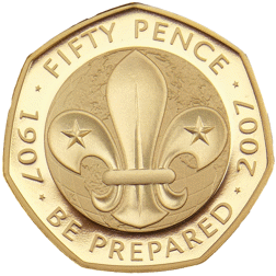 Pre-Owned 2007 UK Scouting Centenary 50p Proof Design Gold Coin