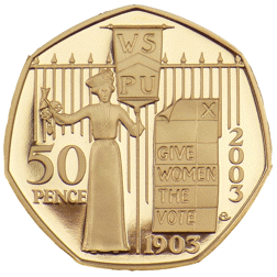 Pre-Owned 2003 UK Women's Social and Political Union Gold Proof Design 50p Coin