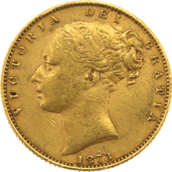 Pre-Owned 1873 London Mint DN.11 Victorian 'Shield' Full Sovereign Gold Coin