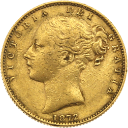 Pre-Owned 1872 Sydney Mint Victoria Young Head 'Shield' Full Sovereign Gold Coin