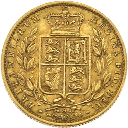 Pre-Owned 1872 Sydney Mint Victoria Young Head 'Shield' Full Sovereign Gold Coin