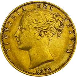 Pre-Owned 1872 Sydney Mint Victoria Young Head 'Shield' Full Sovereign Gold Coin