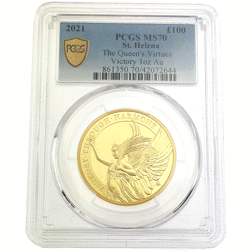 Pre-Owned 2021 St Helena The Queen's Virtues Victory 1oz Gold Coin - PCGS Graded MS70 - 42072644