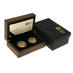 Pre-Owned UK Saxe-Coburg-Gotha Gold Sovereign Portrait 2-Coin Set - Damaged Outer Box