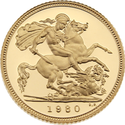 Pre-Owned 1980 UK Half Sovereign Proof Design Gold Coin