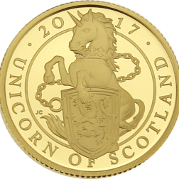 Pre-Owned 2017 UK Queen’s Beasts The Unicorn of Scotland 1/4oz Proof Gold Coin - Missing Outer Box