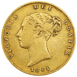 Pre-Owned 1841 London Mint Victorian 'Shield' Half Sovereign Gold Coin
