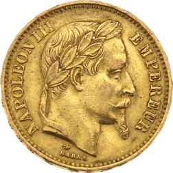 Pre-Owned 1867 French Napoleon III 20 Franc Gold Coin