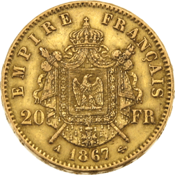 Pre-Owned 1867 French Napoleon III 20 Franc Gold Coin