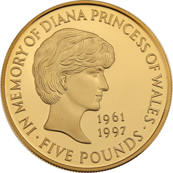 Pre-Owned 1999 UK Diana Princess of Wales Memorial £5 Proof Gold Crown