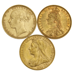 Pre-Owned UK Queen Victoria Sovereign Portrait Gold 3-Coin Collection