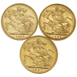 Pre-Owned UK Queen Victoria Sovereign Portrait Gold 3-Coin Collection