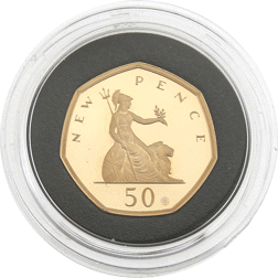 Pre-Owned 2019 UK '50 Years of the 50p Anniversary' Proof Piedfort 50p Gold Coin