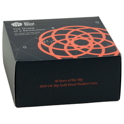 Pre-Owned 2019 UK '50 Years of the 50p Anniversary' 50p Piedfort Proof Gold Coin