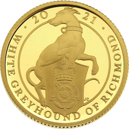 Pre-Owned 2021 UK Queen’s Beasts White Greyhound of Richmond 1/4oz Proof Gold Coin